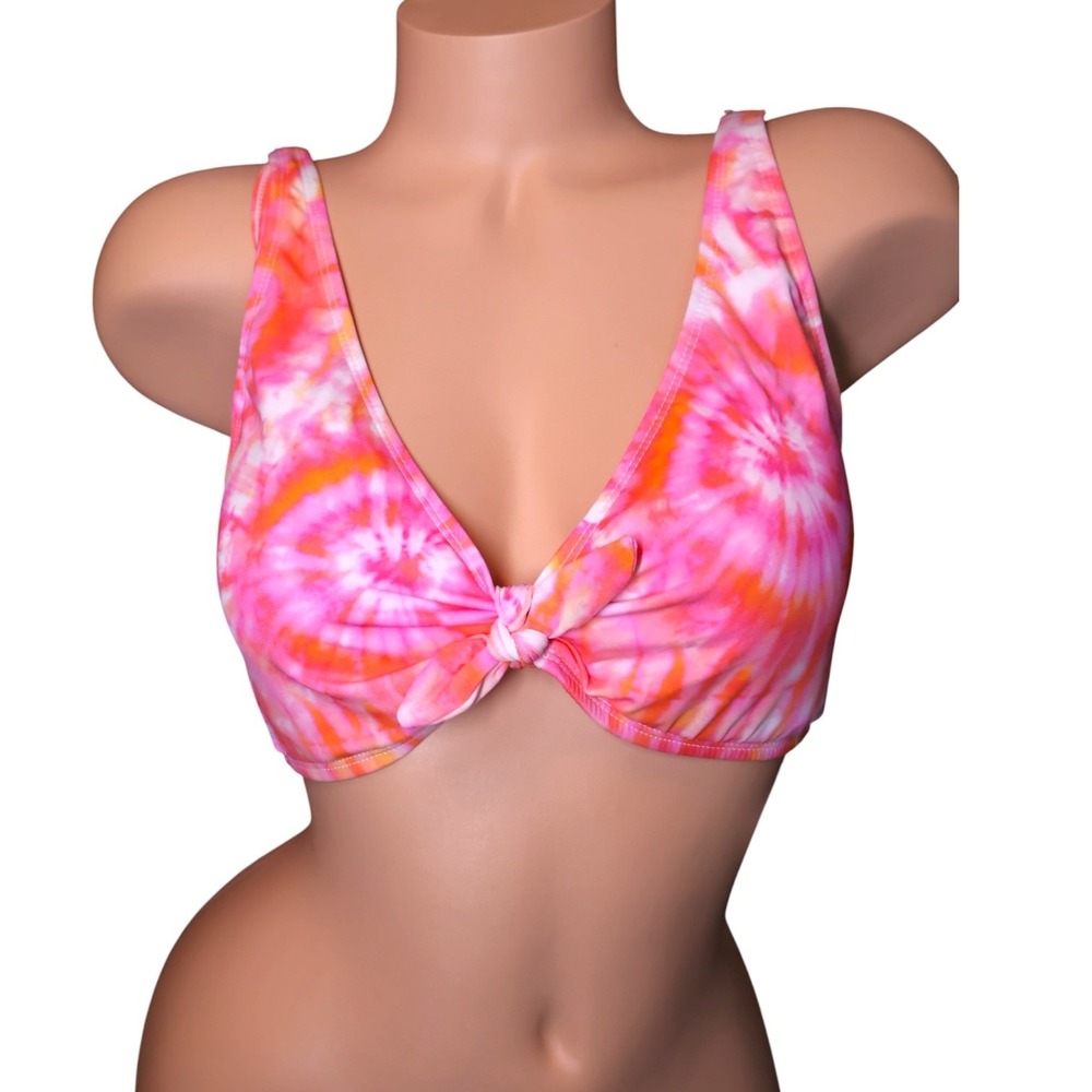 Sundazed Tie-Dye Knot Front Push-Up Bikini Top 36C Pink Orange Bra Sized NWT